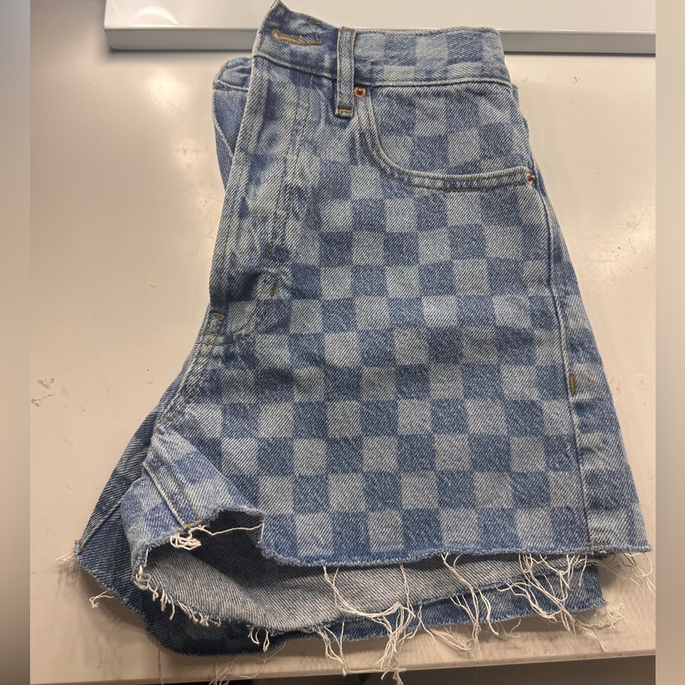 PacSun Blue Checkered Denim Shorts